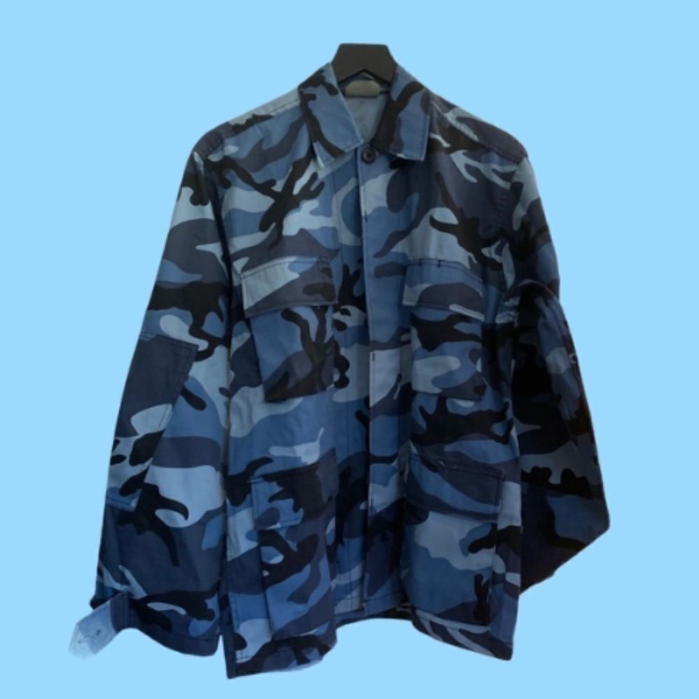 Navy Blue Camouflage Military Shacket Shir…
